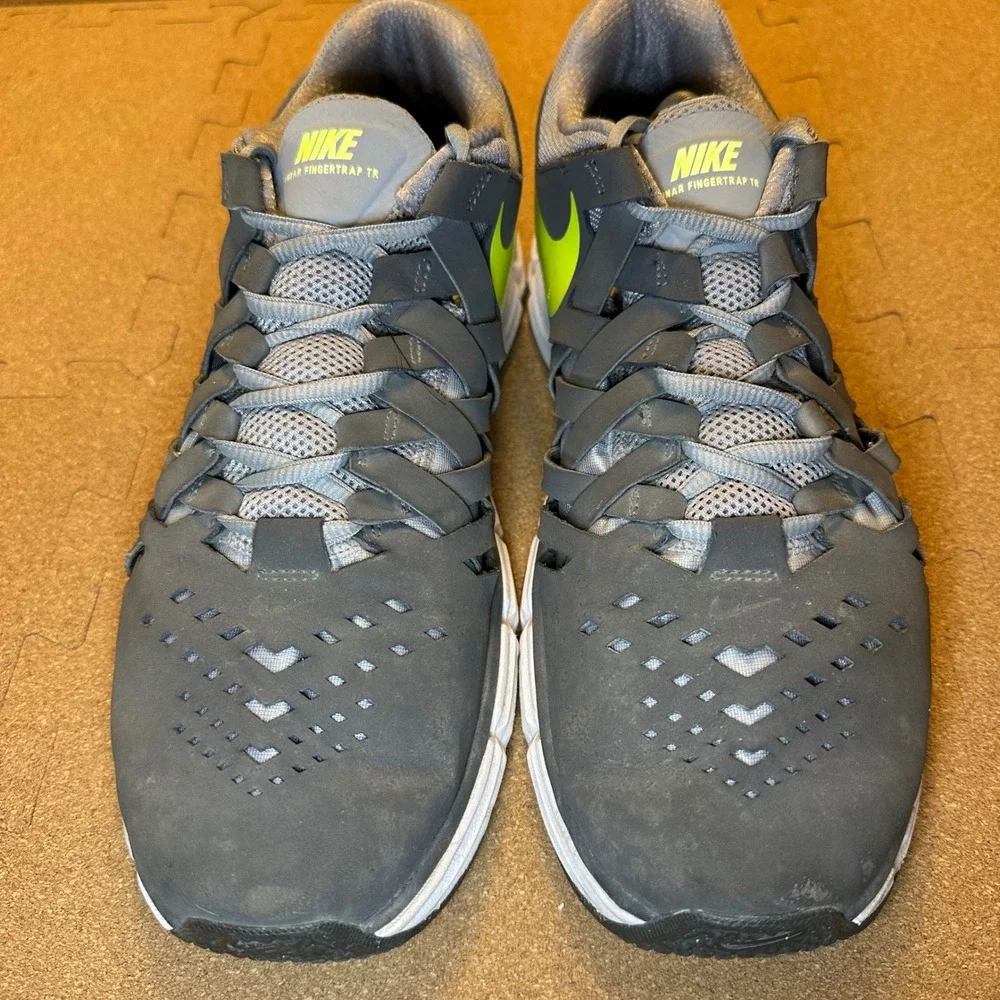 Nike Lunar Fingertrap TR Mens 11.5 Grey Volt Training Shoes 898066-002 Woven Low